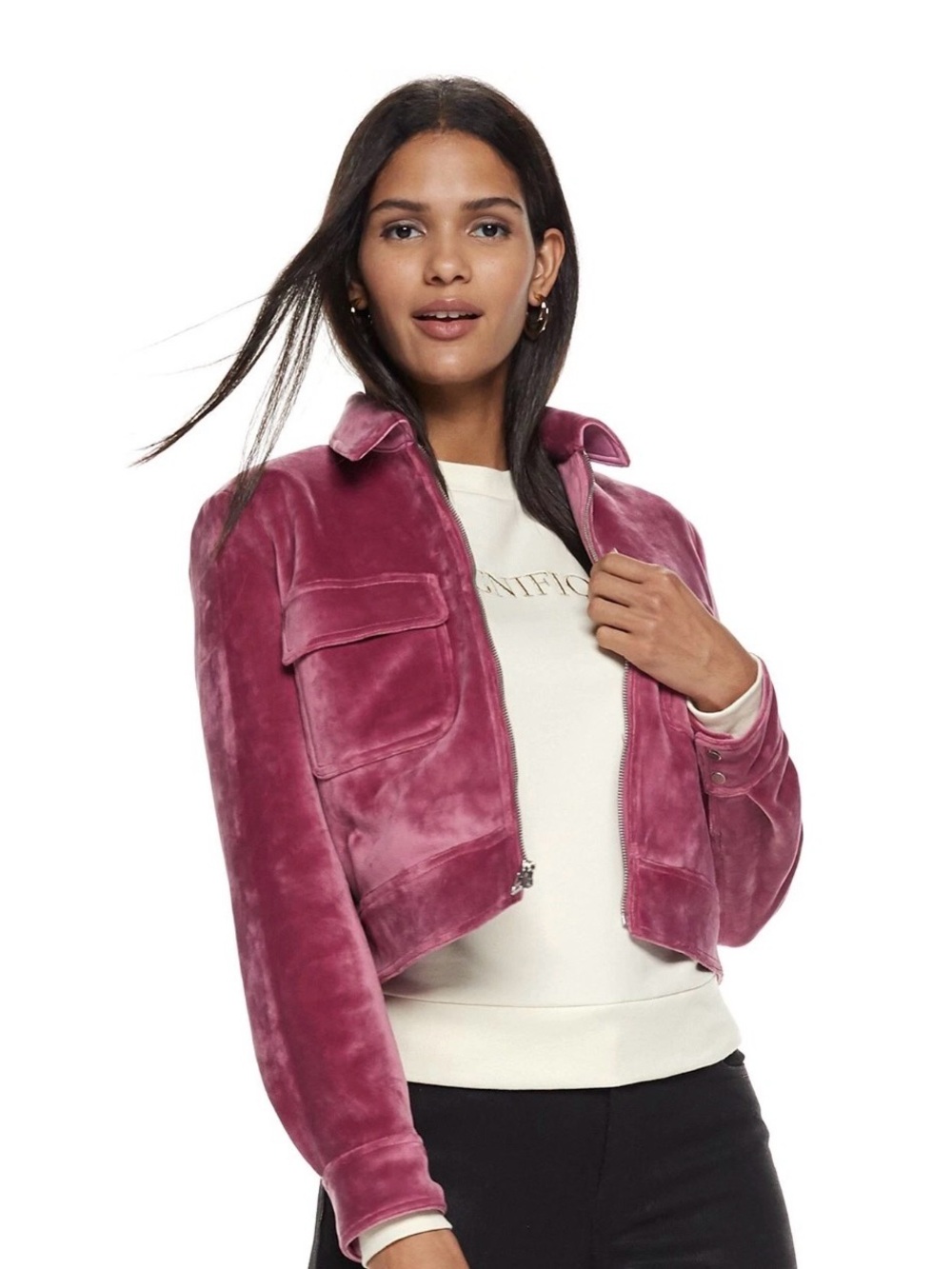 Nine West NWOT Pink Velvet Cropped Jacket - Size XS